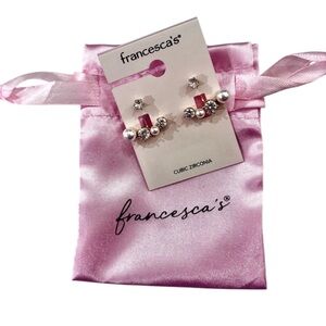 NWT Francesca's Collections Gold Pearl and Rhinestone Earrings